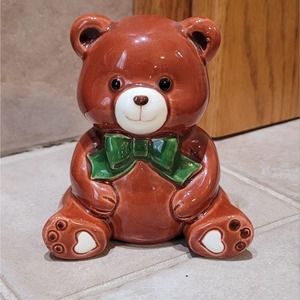 Vintage Mikasa Teddy Bank 1970's 1980's Green Bow